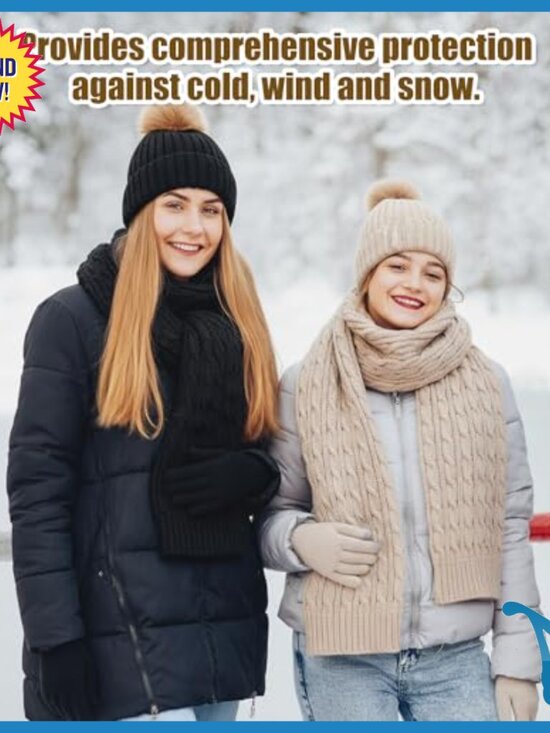 Winter Hat Scarf Gloves Earmuff Set 20 Pcs Knit Pompom Warm Touchscreen main image 5
